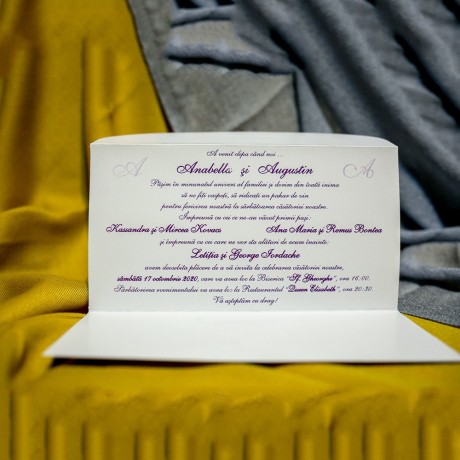 Invitatie de nunta Celestia Floral Lila Tip Plic - Tip Plic