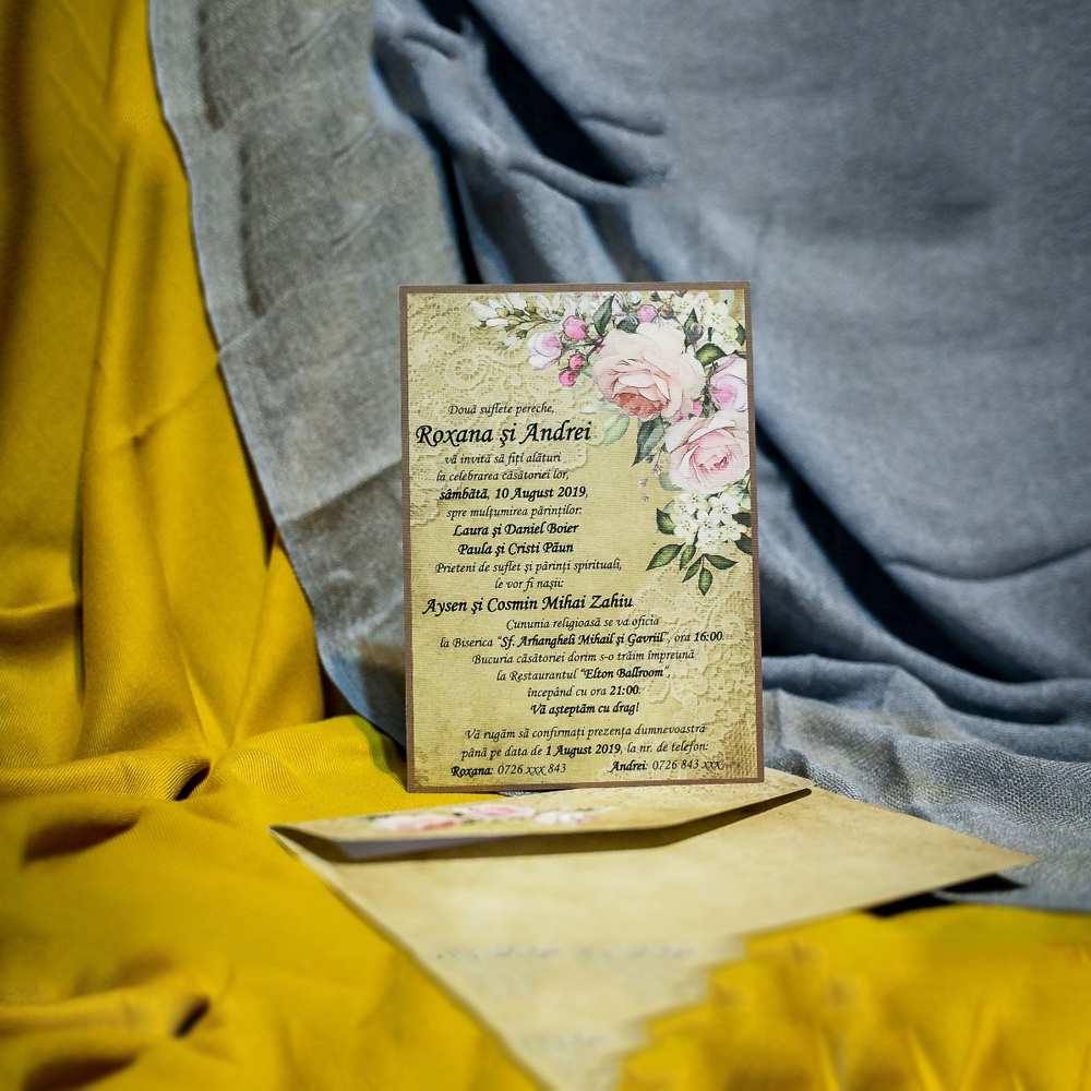 Invitatie de nunta Gwenore Floral Dantelat - Vintage